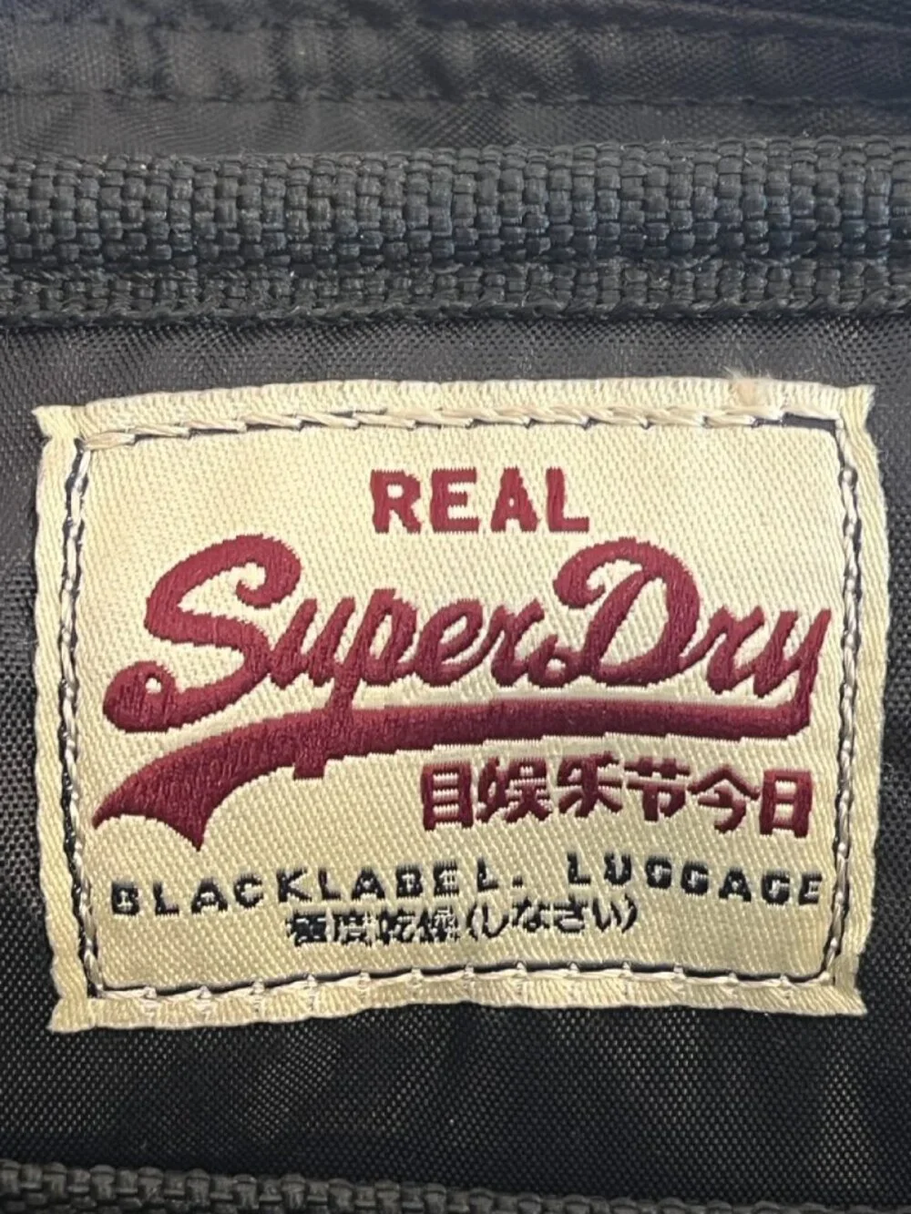 Superdry Embossed Logo Black Faux Leather Messenger Crossbody Bag